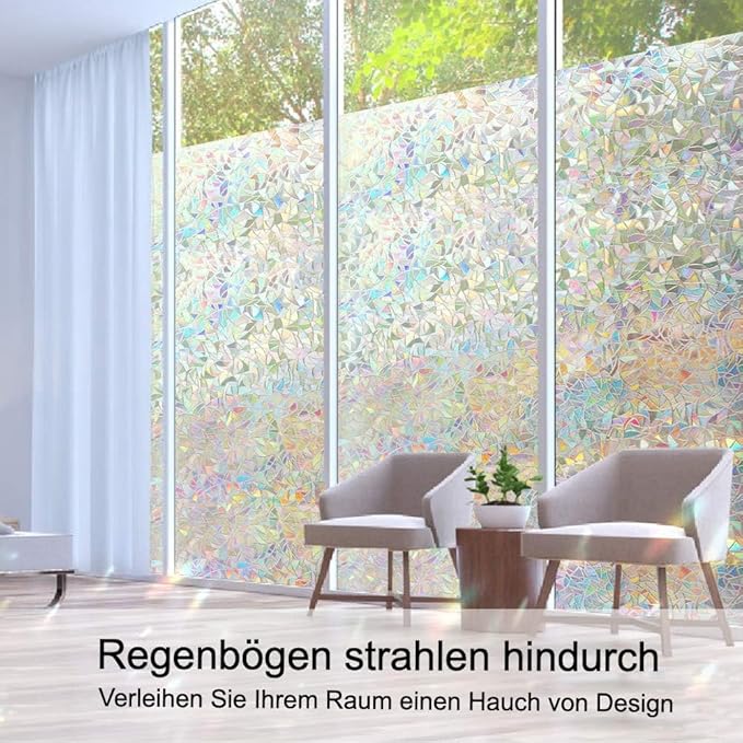 Volcanics Window Privacy Film, Stained Glass Rainbow Cling, 35.4" x 78.7"
