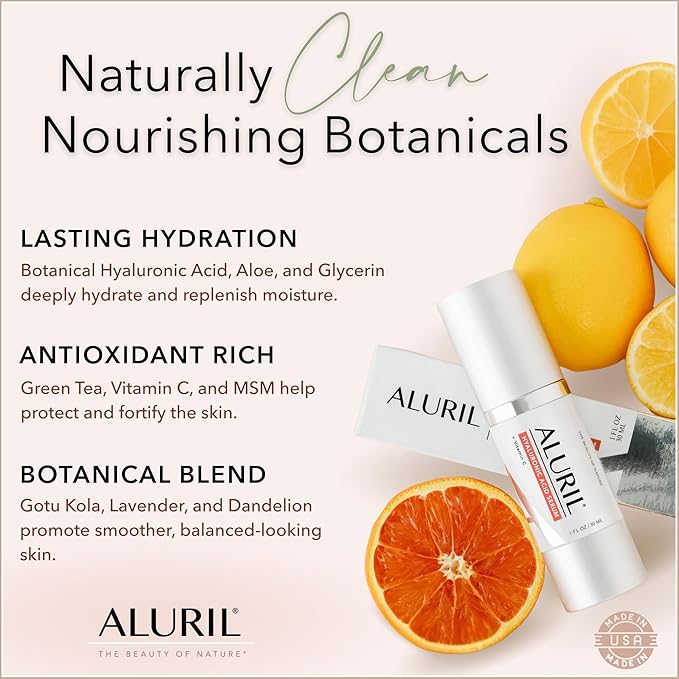 ALURIL Hyaluronic Acid Serum with Vitamin C - Hydrating & Moisturizing Serum to Soothe Plump Face & Tighten Skin, Enhanced with Vitamin E to Diminish Dark Spots, Fine Lines & Signs of Aging, 1 fl oz