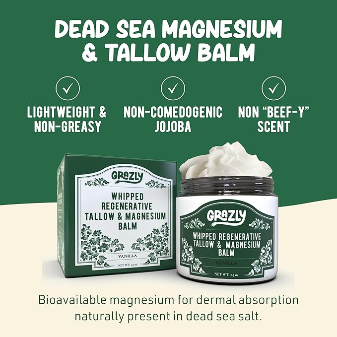 Grazly Whipped Beef Tallow for Skin - Vanilla, 2.5 oz