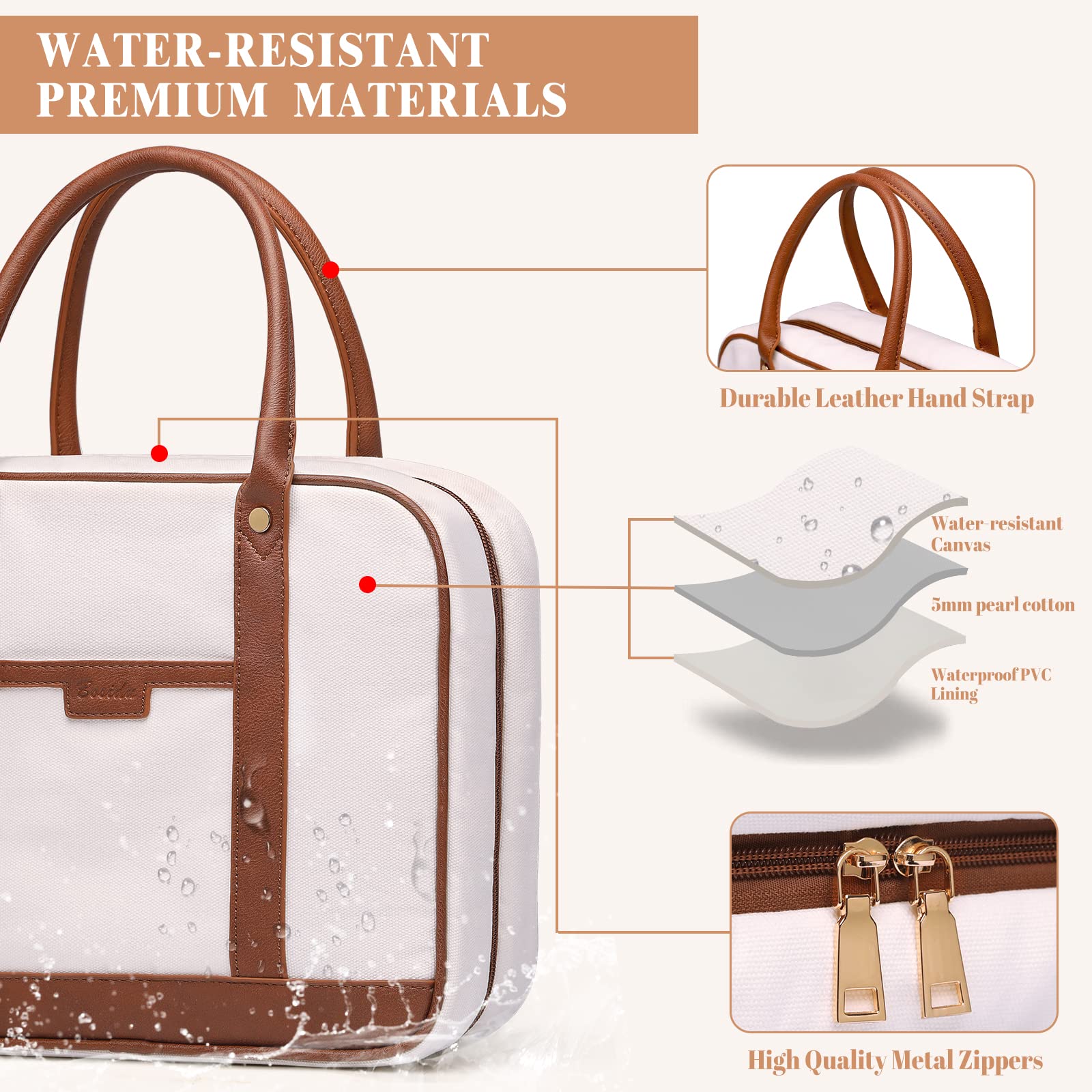 Bosidu Toiletry Bag for Women Hanging Travel Toiletry Bag with Hook,Water-resistant Makeup Cosmetic Bag Travel Organizer for Toiletries, Accessories P-Beige