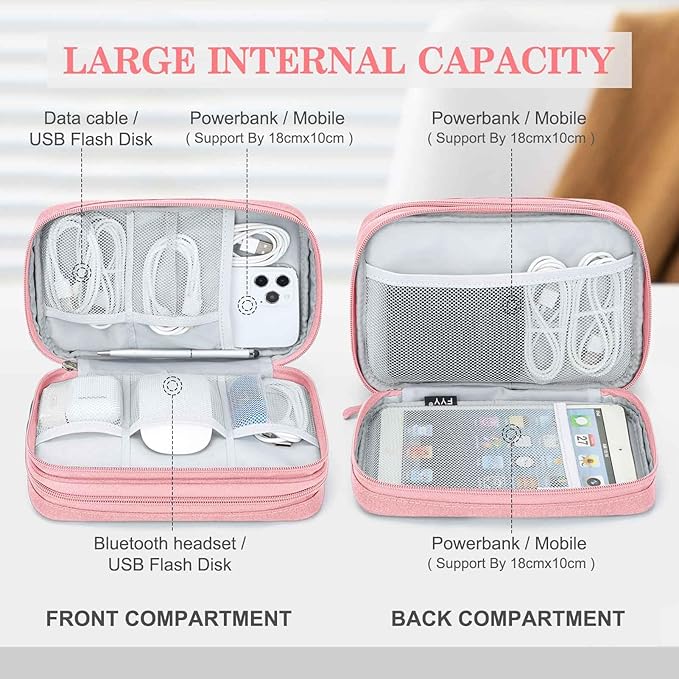 FYY Electronic Organizer, Travel Tech Pouch Bag, Large, Pink