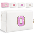 Glitter Initial Letter Makeup Bag, Small Personalized Sequins Letters PU Leather Cosmetic Bag Portable Waterproof Makeup Zipper Pouch, Shine Handbag Organizer Travel Bag Gifts for Women&Girls(White-O)