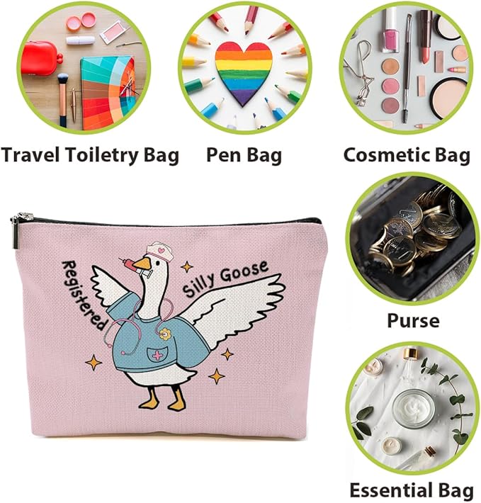 BQXH Pink Nurse Practitioner Gifts Makeup Bag, Funny Goose Cosmetic Bag
