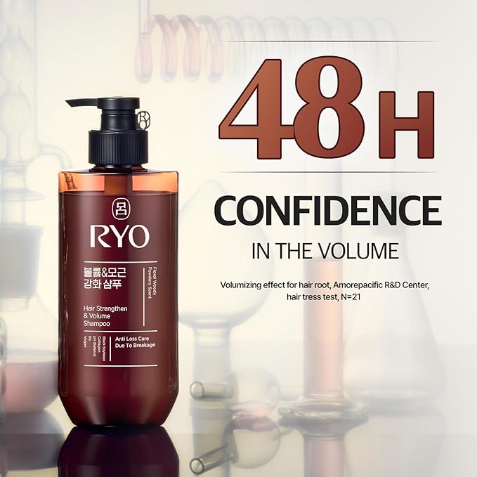RYO Strengthen & Volume Shampoo - Korean Ginseng & Caffeine Shampoo | Rice Peptide for Volumizing and Revitalizing | Fine Hair | Thickening and Strengthening hair roots | Roots Anchoring, 16 Fl Oz.