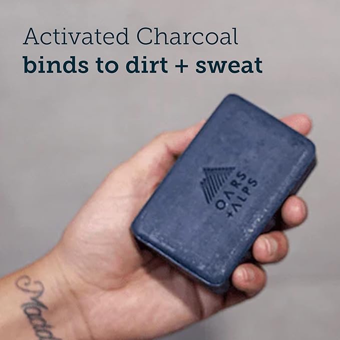 Oars + Alps Exfoliating & Moisturizing Bar Soap for Men, Deep Cleaning Soap, Clean Ingredients, All Skin Types, Blue Charcoal, 1pk
