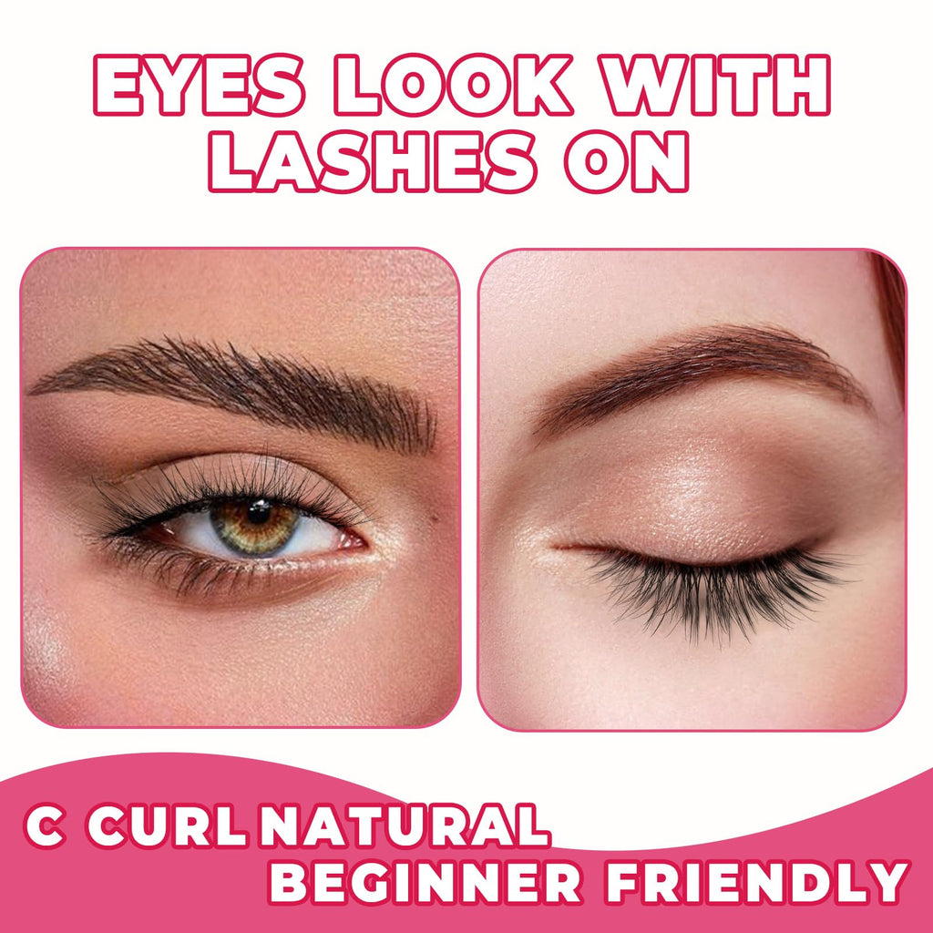 Natural Cat Eye Lashes Wispy Eyelashes 14mm Lightweight False Eyelashes 3D Volume Natural Lashes 0.1mm Thin Cotton Band Lash Strips Pack C Curl Soft Eyelash 7 Pairs Siligli