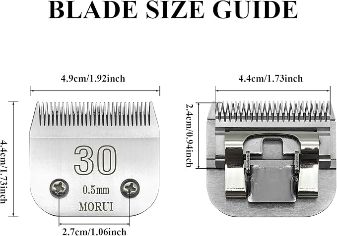 morui 30 Cut Length 1/50"(0.5mm) Detachable Pet Dog Clipper Blades UltraEdge Series Clipper Blades for Dog Grooming Compatible with Most Andis,Oster A5 Wahl KM Series Clippers