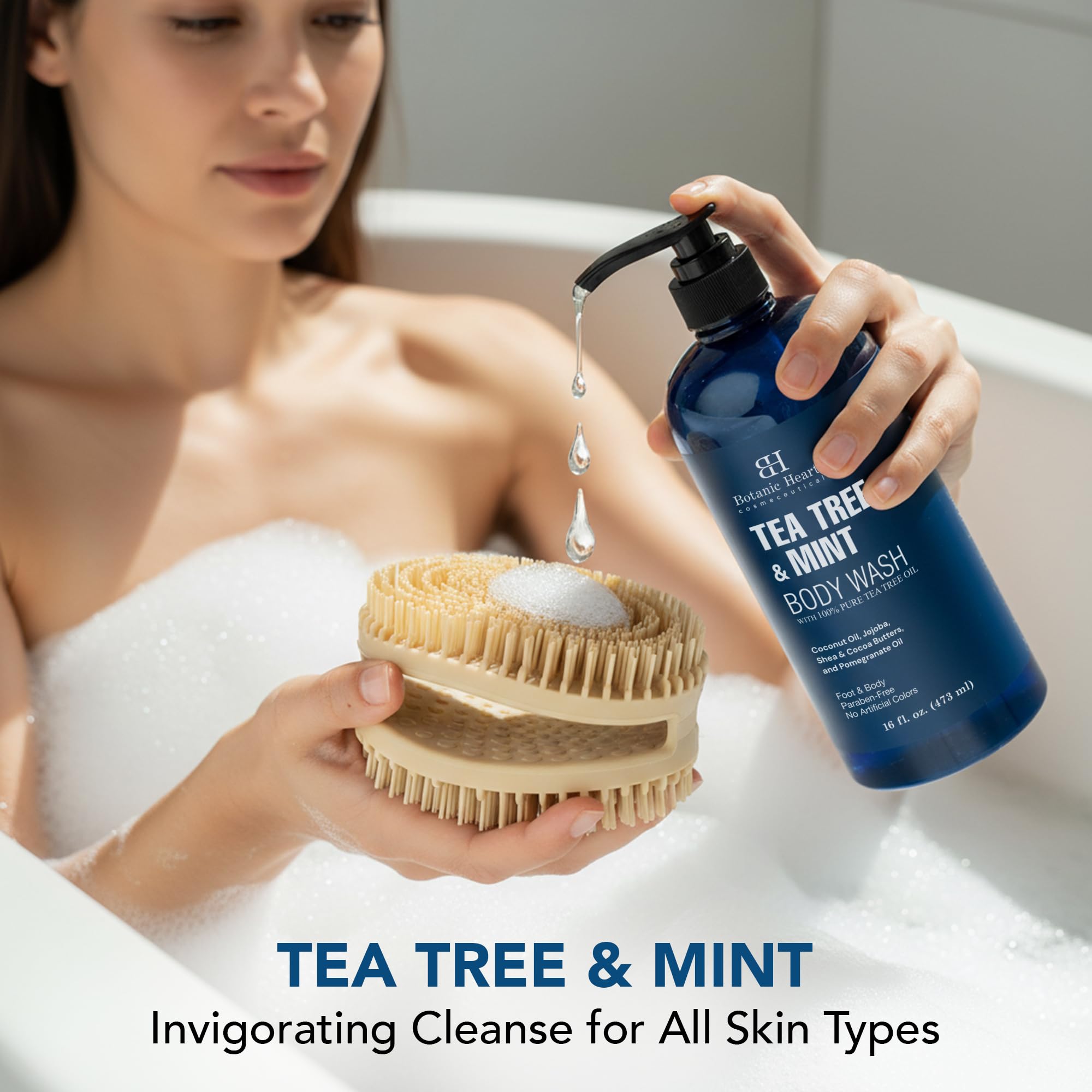 Botanic Hearth Tea Tree & Mint Body Wash with Silicone Body Brush16 fl oz