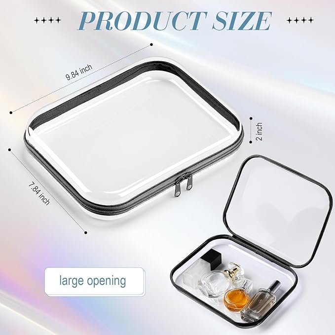 Hoolerry 3 Pcs Clear Hard Zipper Case Plastic Pouch Transparent Hard Case Clear Makeup Bag Portable Travel Organizer Bin for Cosmetics, Building Blocks, Puzzles(Black,M)