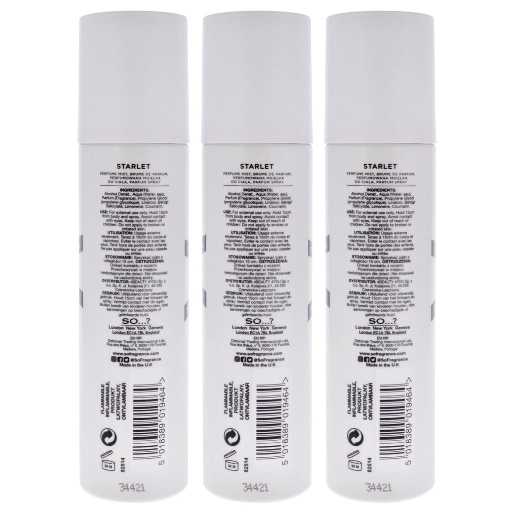 Starlet Perfume Mist by So…? for Women - 4.7 oz Mist - Pack of 3