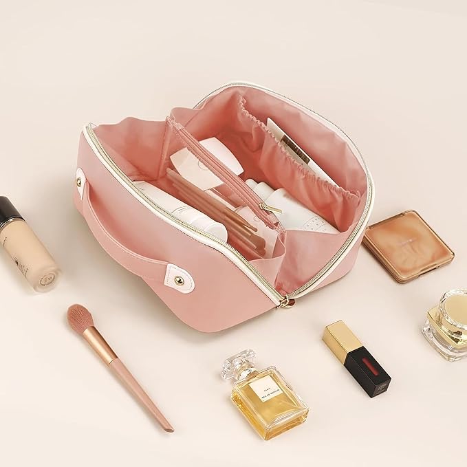 Prite Makeup Bag Travel Toiletry Bag Open Flat Cosmetic Organizer for Women