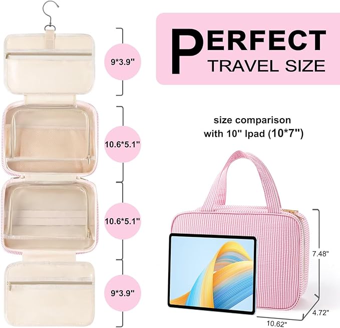 TOPEAST Travel Toiletry Bag for Women - Hanging Toiletry Bag Makeup Bag, Portable Toiletries Cosmetic Bag, Airplane Travel Essentials - Letter Y, Purple