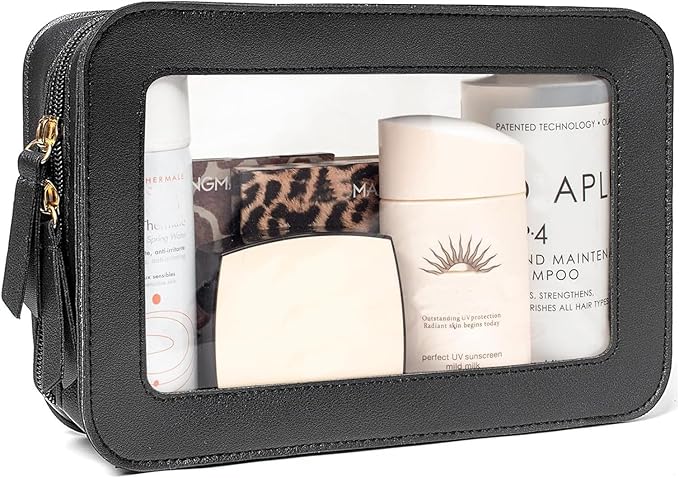 FFpaw Clear Makeup Bag, Black Travel Makeup Pouch Toiletry Bag for Women Waterproof Small Cosmetic Bag Case Small Make Up Bag with Zipper Car Organizer Car Essentials for Women Men