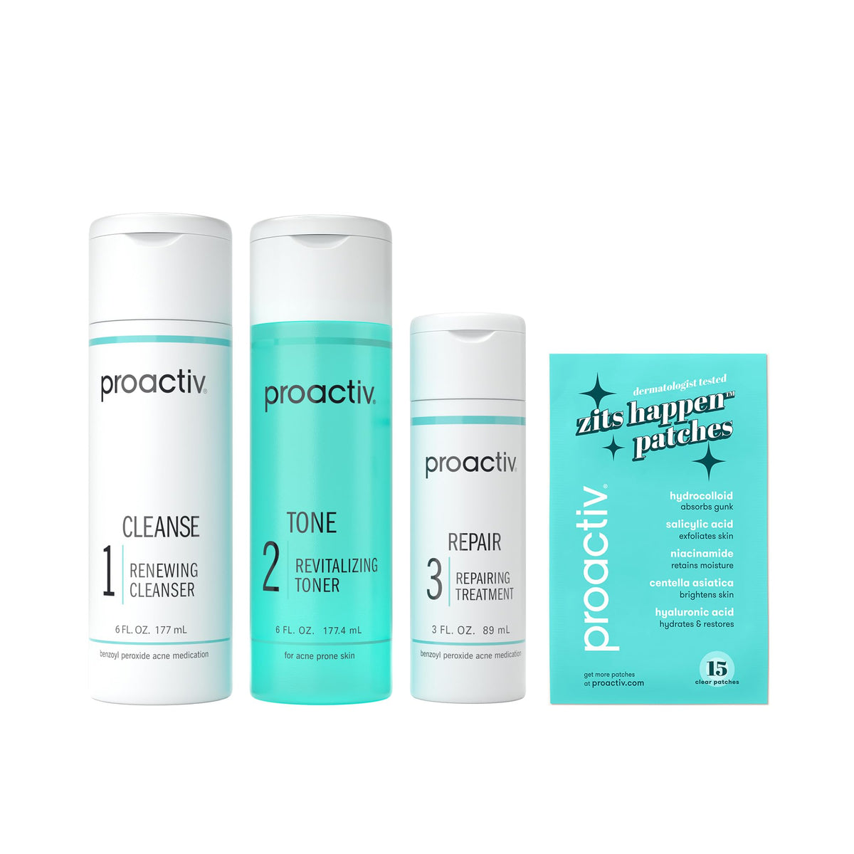 Proactiv Solution Acne Treatment Kit, 3-Step Routine, 90-Day, Free Patches