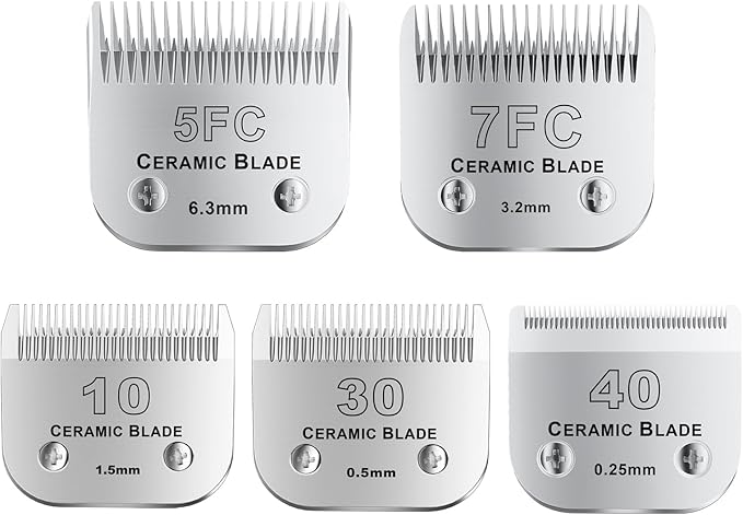colorski 10Blades Dog Grooming Replacement Blades Compatible with Andis Pet Clipper/Oster A5/Wahl KM Series Dog Clipper,Ceramic Blade & Stainless Steel Blade (#10+30+40+5FC+7FC) 5Pack