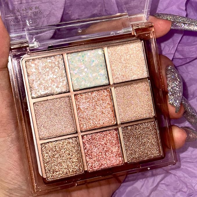 CAKAILA 9Color Pink White Golden Brown Warm Glitter Colorful Eyeshadow Palette Makeup,Korean Natural Neutral Rainbow palettes Highly Pigmented Naturing-Looking Long Lasting Waterproof Blendable