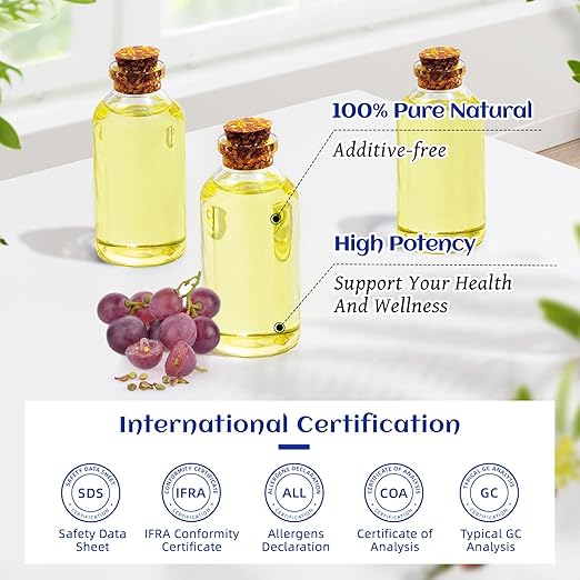 HIQILI Organic Grapeseed Oil Cold Pressed for Skin, Hair & Skin Care