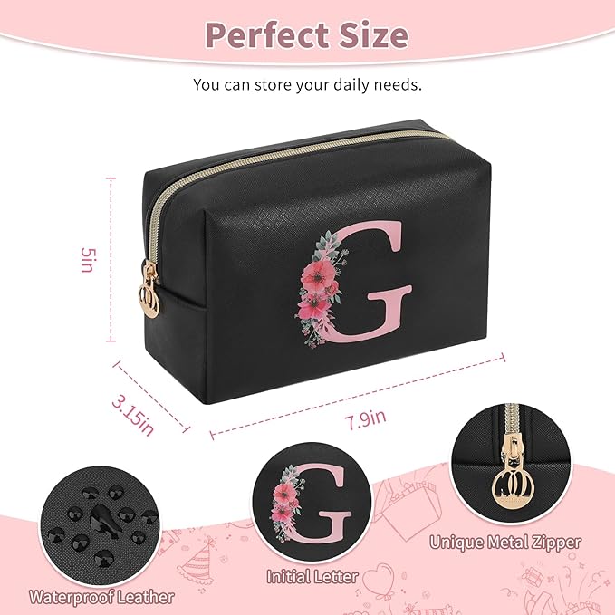 Initial Makeup Bag for Women, Travel Makeup Bag Small Cosmetic Bag, Birthday Gifts for Girls and Women, Teen Girls Gifts Trendy Stuff, Personalized Gifts for Grandkids Teacher Friends Bride Bridesmaid