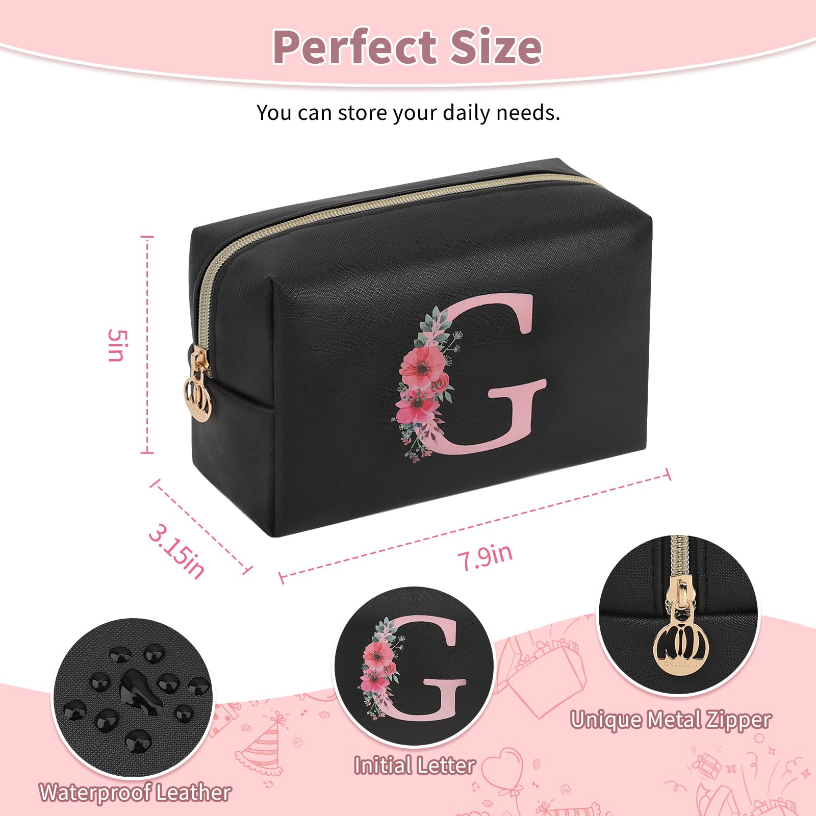 Initial Makeup Bag for Women, Travel Makeup Bag Small Cosmetic Bag, Birthday Gifts for Girls and Women, Teen Girls Gifts Trendy Stuff, Personalized Gifts for Grandkids Teacher Friends Bride Bridesmaid