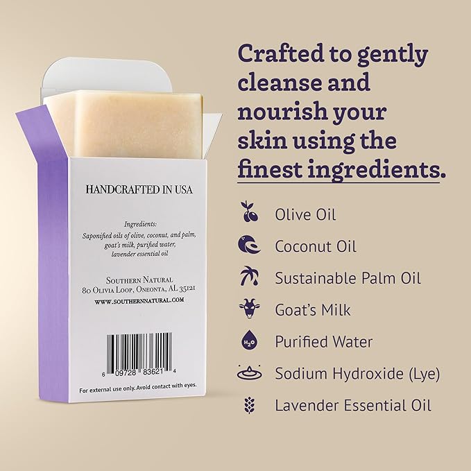Southern Natural Goat Milk Soap Bar Lavender, 1 Pack, Dry Sensitive Skin