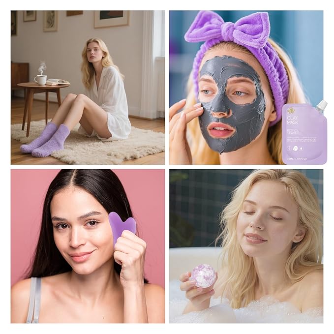 55 Pcs Mothers Day Gift for Mom, Lavender Face Sheet Mask Pack, Hydration Skin Care Kit, Home Spa Gift Basket Set for Women, Hyaluronic Acid Face Serum, Christmas, Birthday, Anniversary, Wife