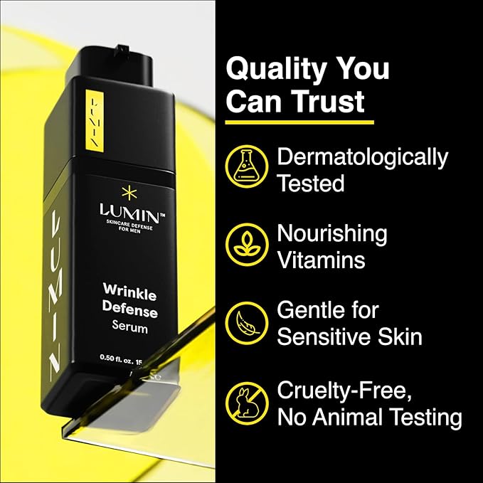 Lumin Wrinkle Defense Serum for Men – Vitamin C & Hyaluronic Acid Face Serum, Lightweight Hydrating Skincare for Smoother-Looking Skin & More Even Appearance, 15 mL