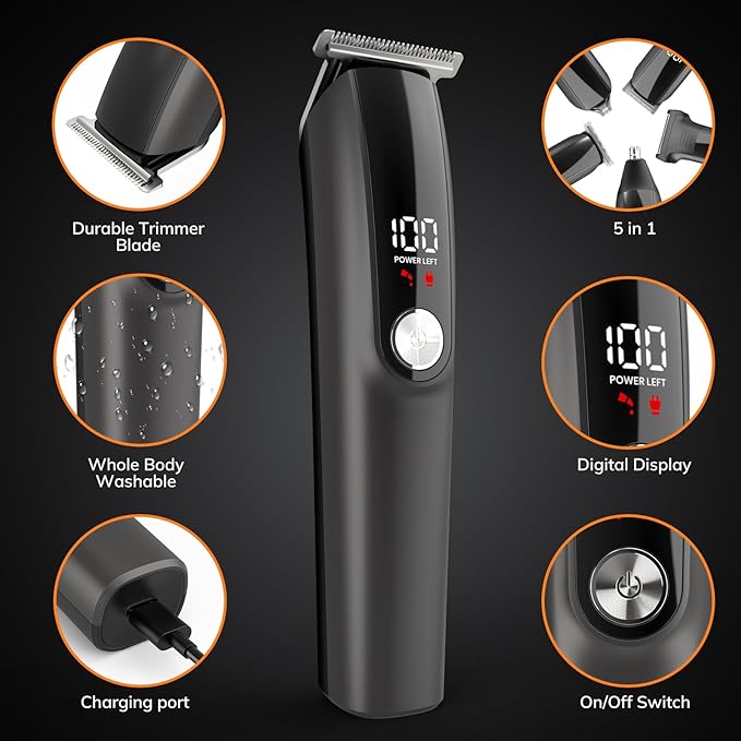 Ynasen Beard Trimmer for Men Hair Clippers - 6 in 1 Professional Grooming Kit Cordless Hair Clipper Trimmers Set Waterproof,Electric Shaver Razor for Face Nose Body Mustache
