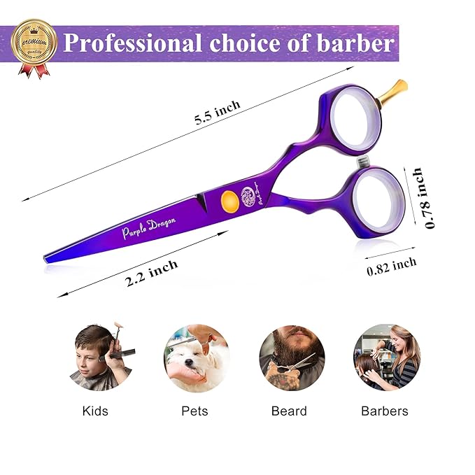 Purple Dragon 5.5 inch Hair Cutting Scissors Set with Razor - Purple