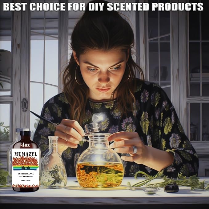 Myrrh Essential Oil, Myrrh Oil 4 Fl Oz 120ML for Diffuser Humidifier Yoga Cleaning DIY Candle Soap Making MUMAZYL Essential Oils