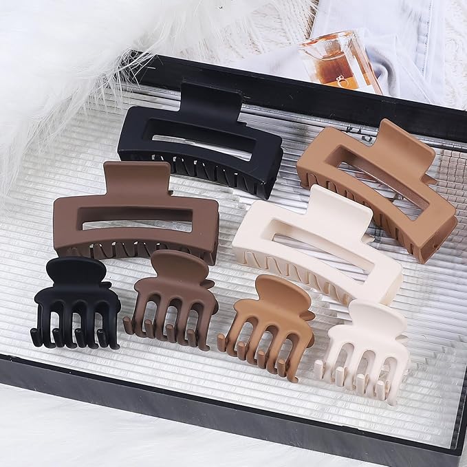 SMKSL Medium Hair Clips for Women 8 Pcs Small Claw Clips for Thin and Thick Hair 2 Styles Hair Claw Clips Combination Rectangle Banana Jaw Hair Accessories for Women and Girls (Brown)
