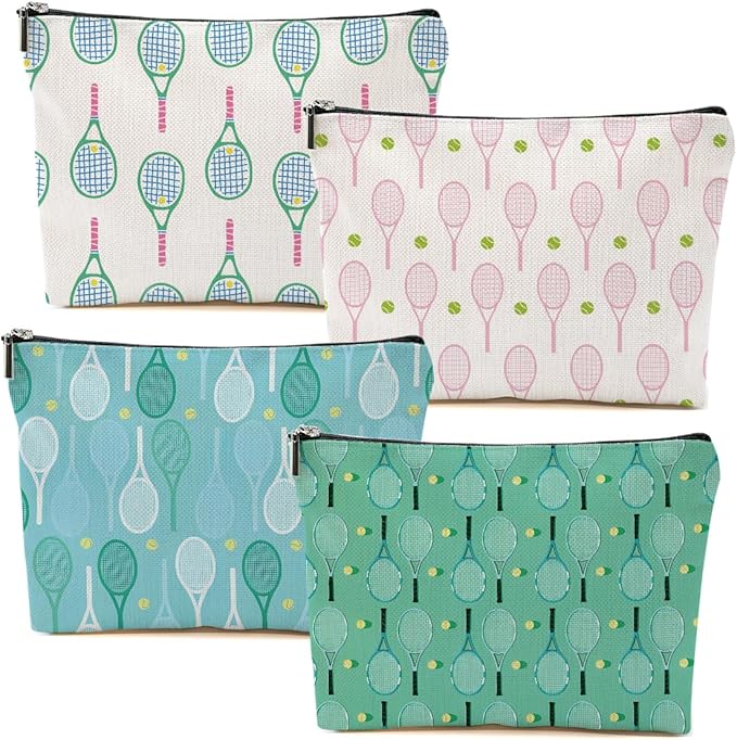 4 PCs Inspirational Makeup Bag Tennis Accessories Cosmetic Toiletry Bag