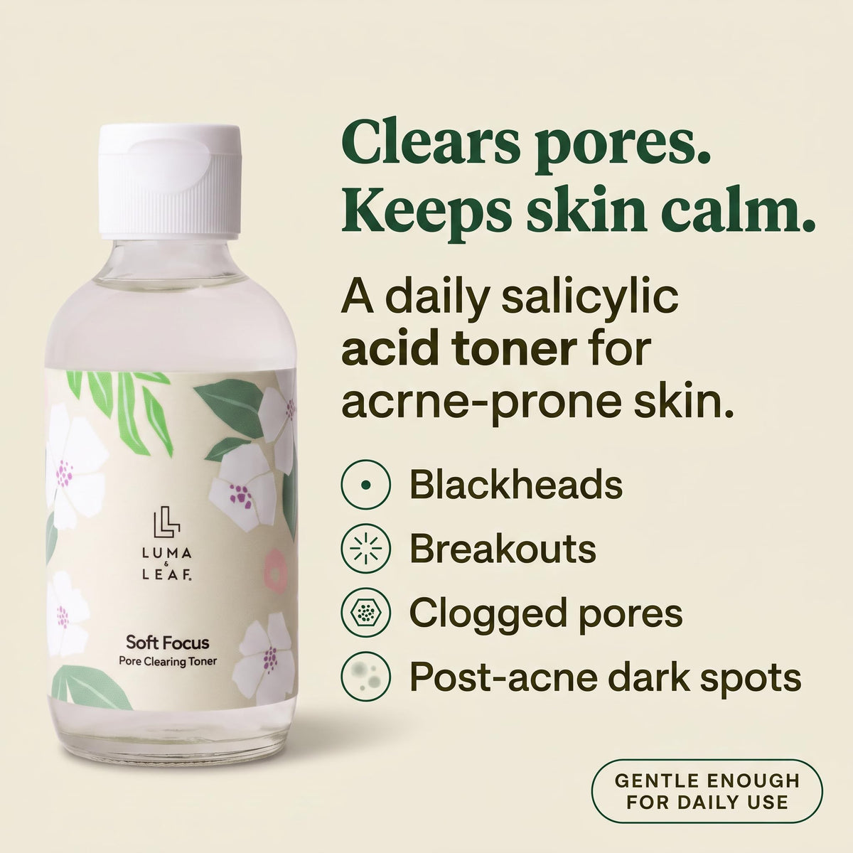 Salicylic Acid Face Toner for Acne & Dark Spots, 4 oz, Luma & Leaf
