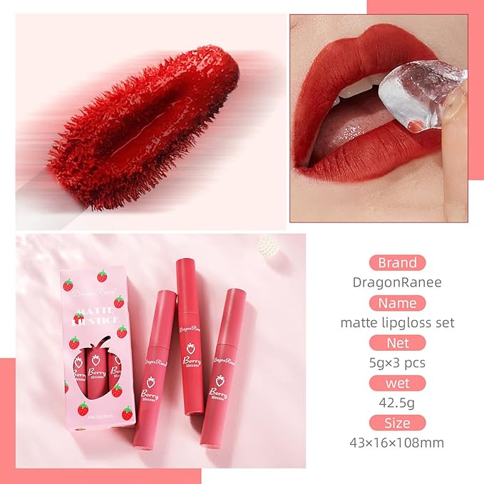 Sulily 3 Pcs Matte Lipstick for Women, Rose Red Nude Liquid Lipstick Makeup