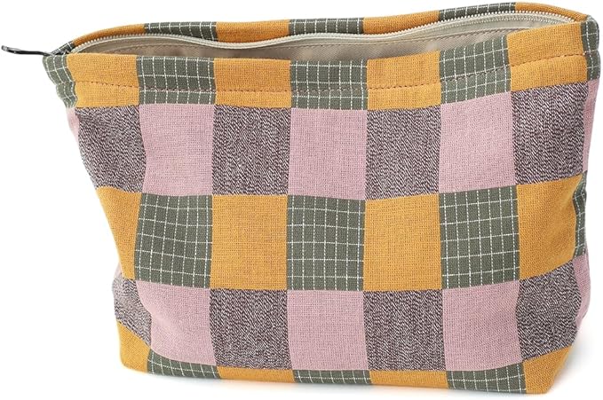 BBORGDC Plaid Cloth Makeup Bag - Large Capacity Travel Cosmetic Pouch & Toiletry Organizer with Zipper, Stylish Make Up Organizer for Daily Use,Gift for Women