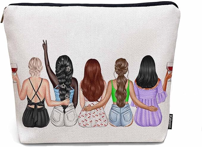Kalygon Women Cosmetic Bag Best Friends, Pretty Women Soul Sisters Cute Makeup Bag For Purse Cosmetic Travel Bag For Toiletries Makeup Storage Bag Flax Skincare Bag Make Up Pouch Bags