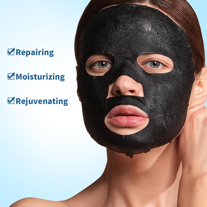 CADIOR Moisturizing and Soothing Face Mask with Panthenol and Sodium Hyaluronate, Hydrating & Radiance Boosting, Safe for Sensitive Skin, Charcoal Face Mask, Pack of 10