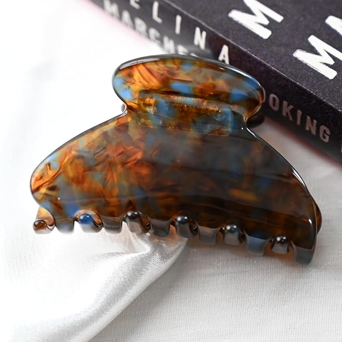 Prettyou Handmade Celluloid Acetate French Design Barrettes Tortoise Shell Claws Hair Claw Luxury Fashion Accessories Hair Clip for Women (brownblue)
