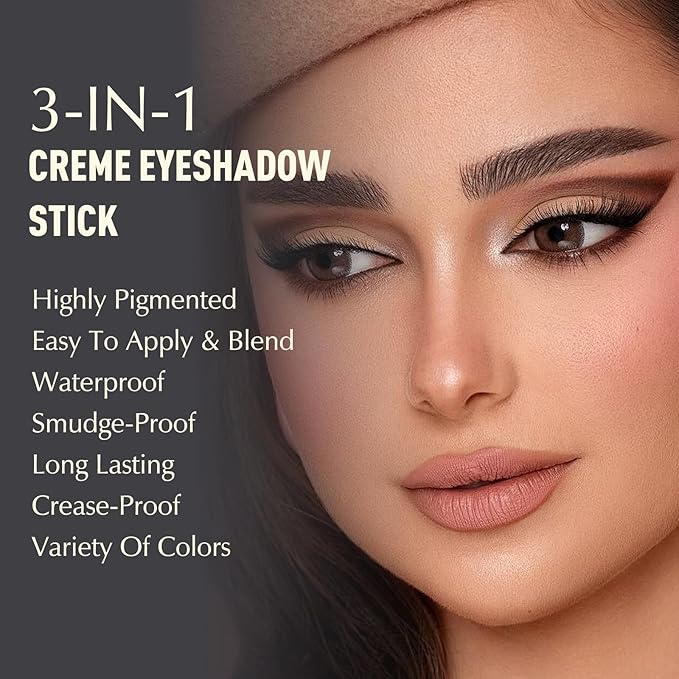 Wugbc Vanilla Eyeshadow Stick, Matte Cream Eyeshadow Long-Lasting Crease-Proof Eye Shadow Eyeliner Stick High Pigmented Highlighter Makeup Pencil Crayon with Blending Brush & Built-in Sharpener