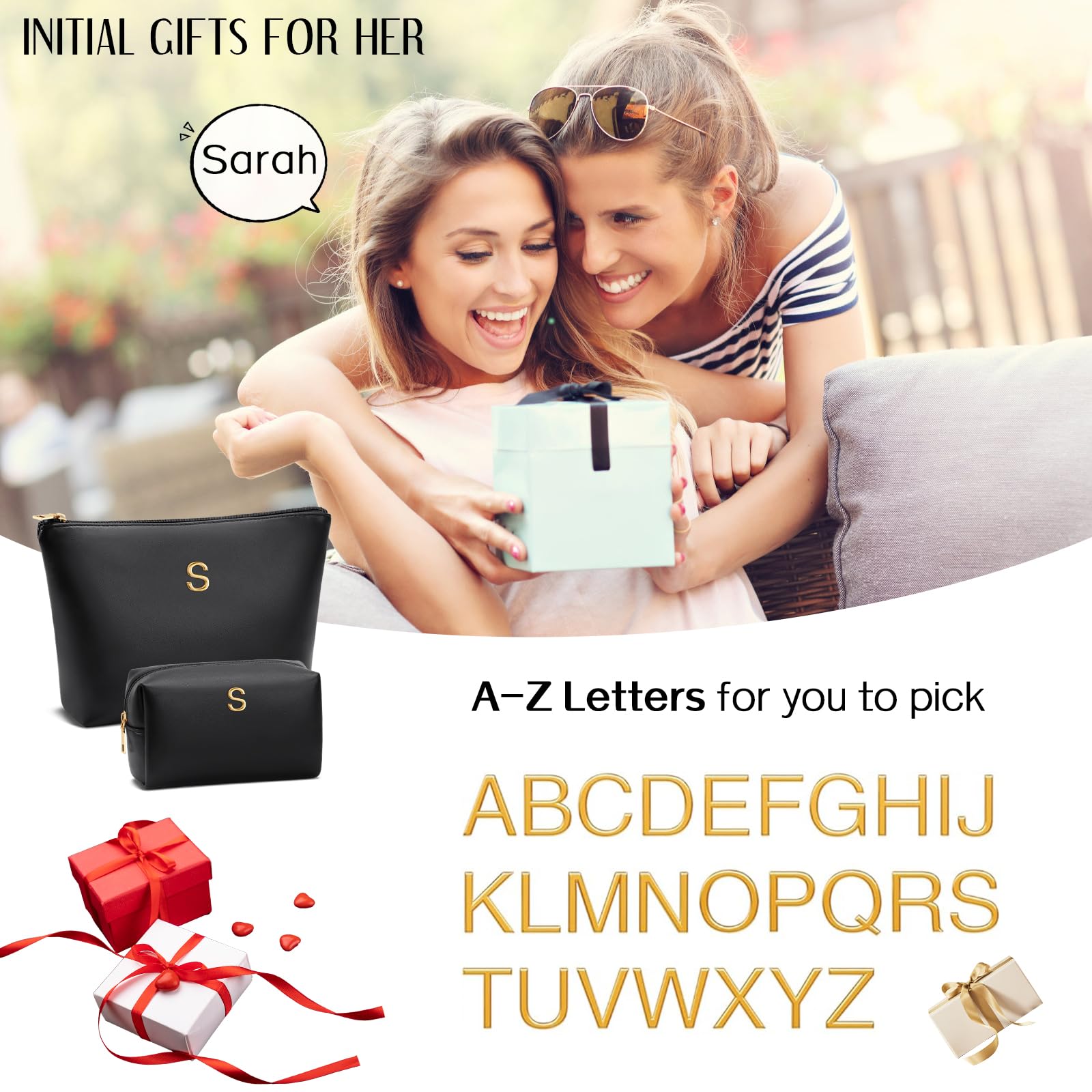 CLOUDWINGS Gifts for Women Girls Personalized Initial Travel Makeup Bag