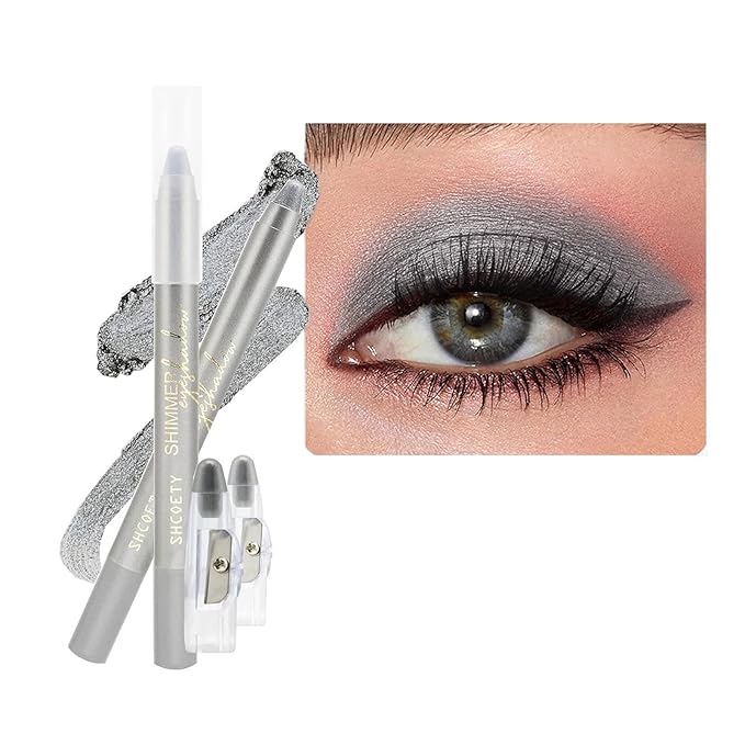 Daeuwiutr Gray Silvery Eyeshadow Stick, Highlighter Eye Liner,Eye Brightener Stick, Shimmer Creamy eye shadow, Waterproof Eyeshadow Pencil Long Lasting Eye Shadow Makeup.#1 silvery gray shimmer
