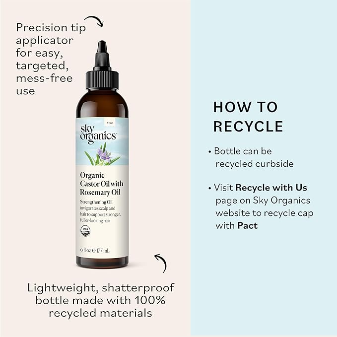 Sky Organics Organic Castor Oil with Rosemary Oil, Pure & Hexane-Free