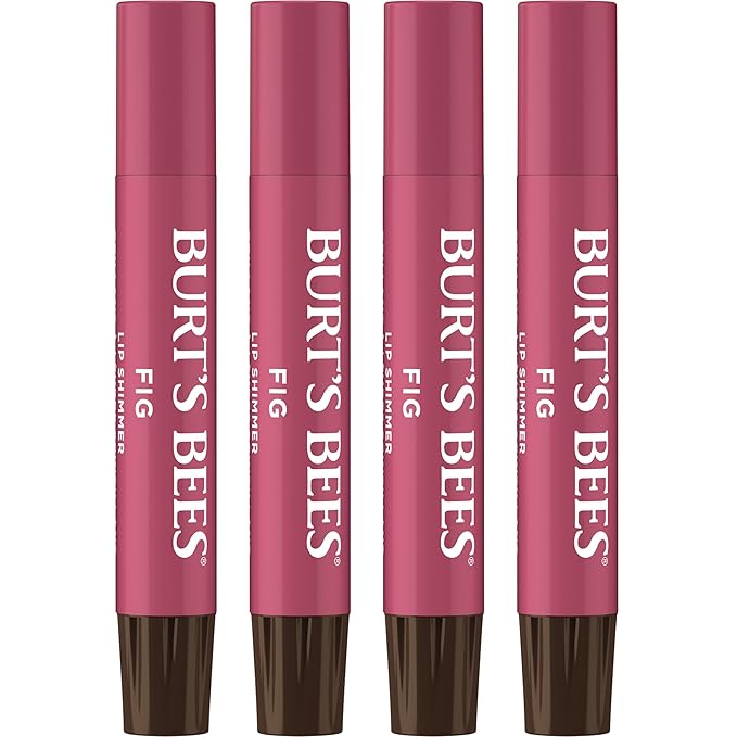 Burt's Bees Shimmer Lip Tint Set, Mothers Day Gifts, Tinted Lip Balm Stick, Moisturizing for All Day Hydration with Natural Origin Glowy Pigmented Finish & Buildable Color, Fig (4-Pack)