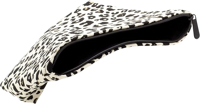 Flat Makeup Bag for Women,Zipper Cosmetic Pouch for Purse,Leopard Ivory