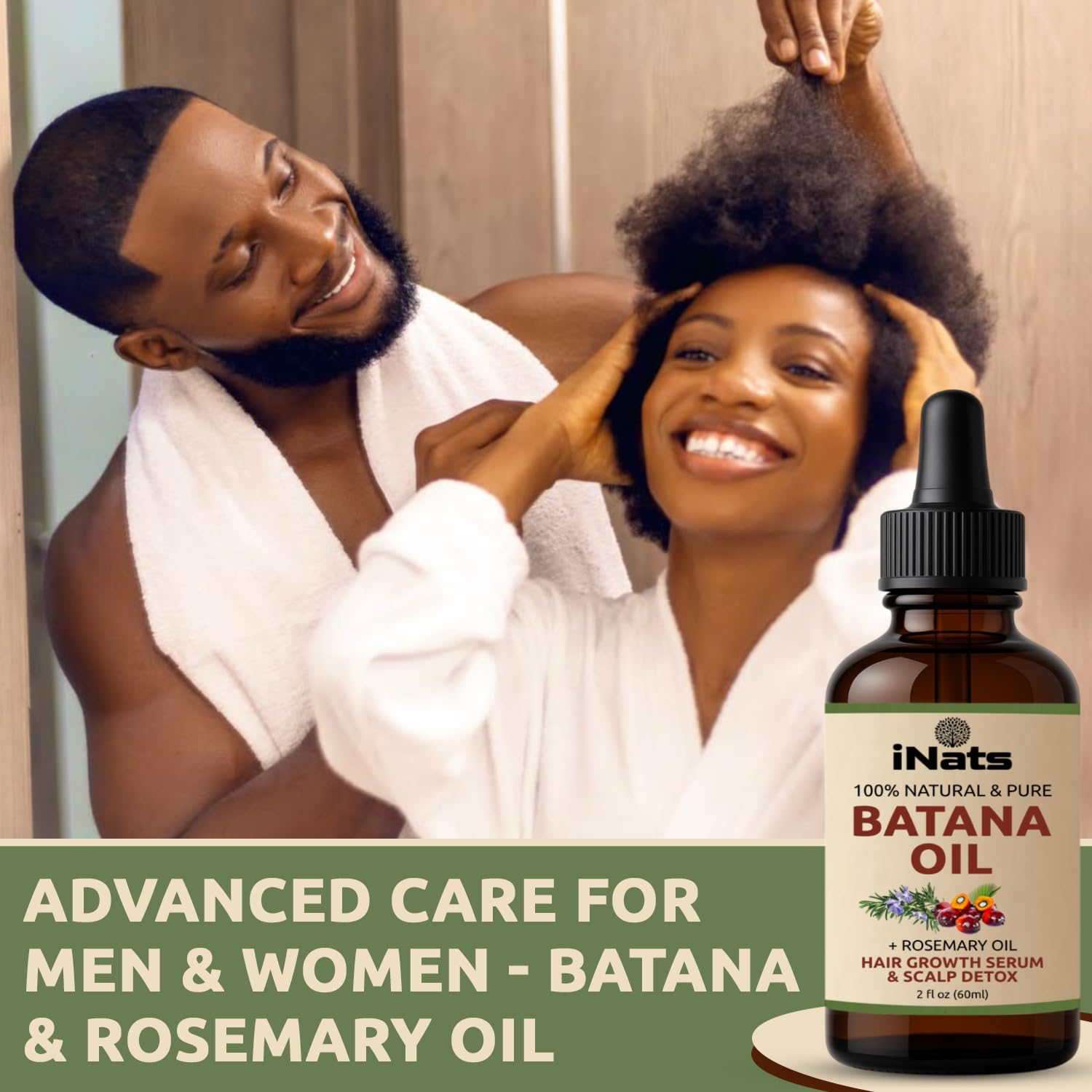 iNats Batana & Rosemary Hair Growth Serum (2 Fl Oz) - Nourish & Detox Scalp for Thicker, Stronger, Longer - Dr. Sebi Recommended, Natural Hair Oil for Women & Men – Intensive Repair & Nourishing