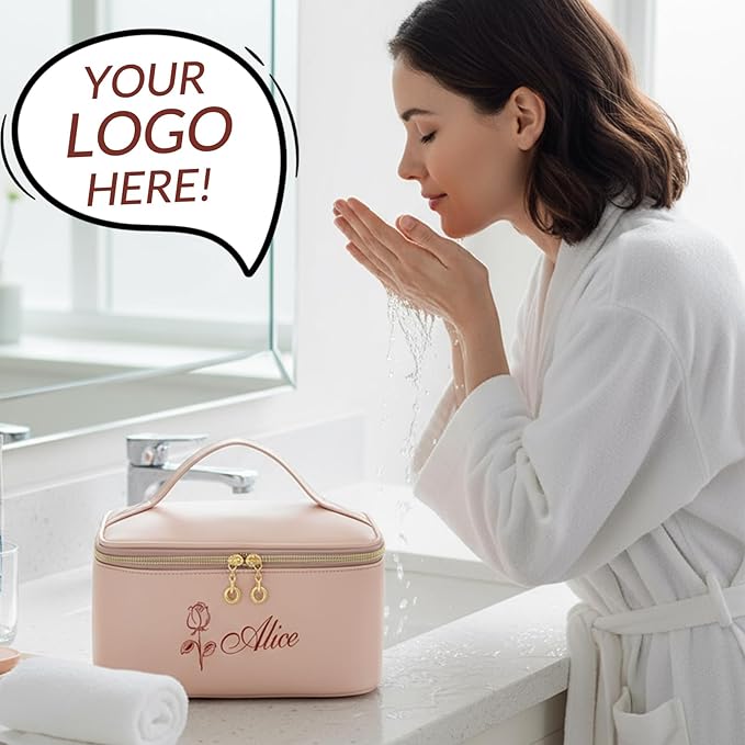 Zomfiouy Custom Makeup Bag for Women Leather Personalized Cosmetic Bag