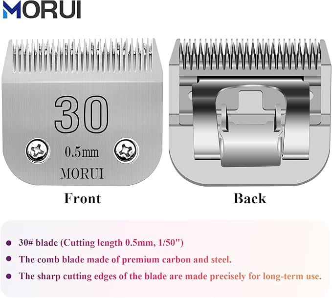 morui 30 Cut Length 1/50"(0.5mm) Detachable Pet Dog Clipper Blades UltraEdge Series Clipper Blades for Dog Grooming Compatible with Most Andis,Oster A5 Wahl KM Series Clippers