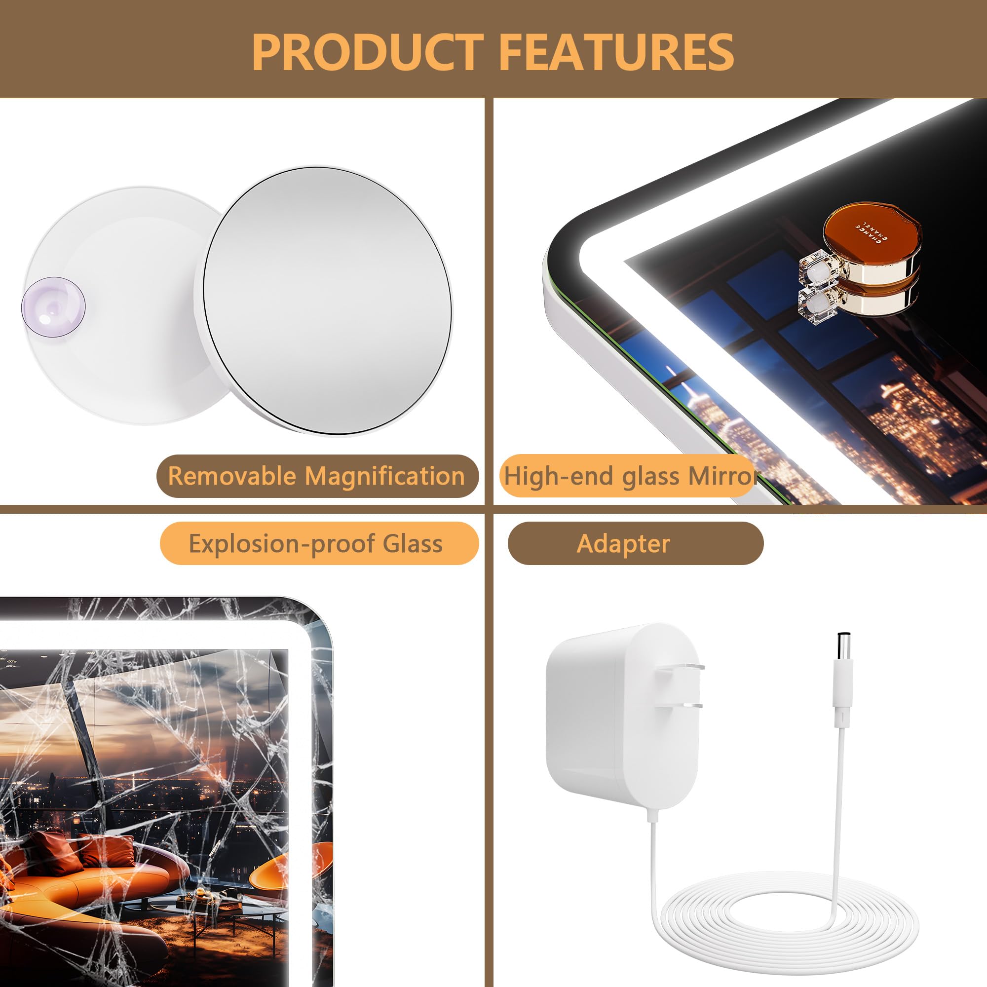 Hasipu Vanity Mirror with Lights, 41.3" x 30" LED Makeup Mirror, Lighted Makeup Mirror with Dimmable 3 Modes, Touch Screen Control Vanity Mirror Round White