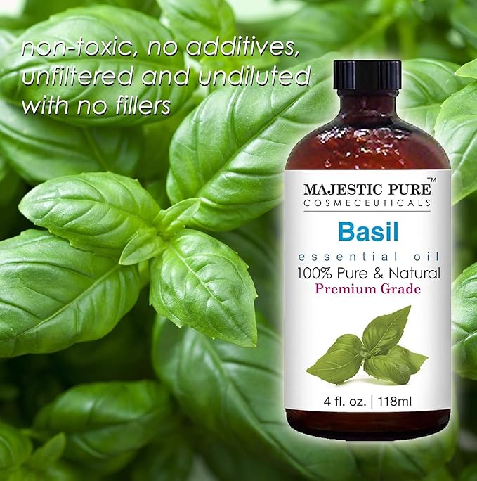 Majestic Pure Basil Essential Oil for Diffuser - 4 Fl Oz