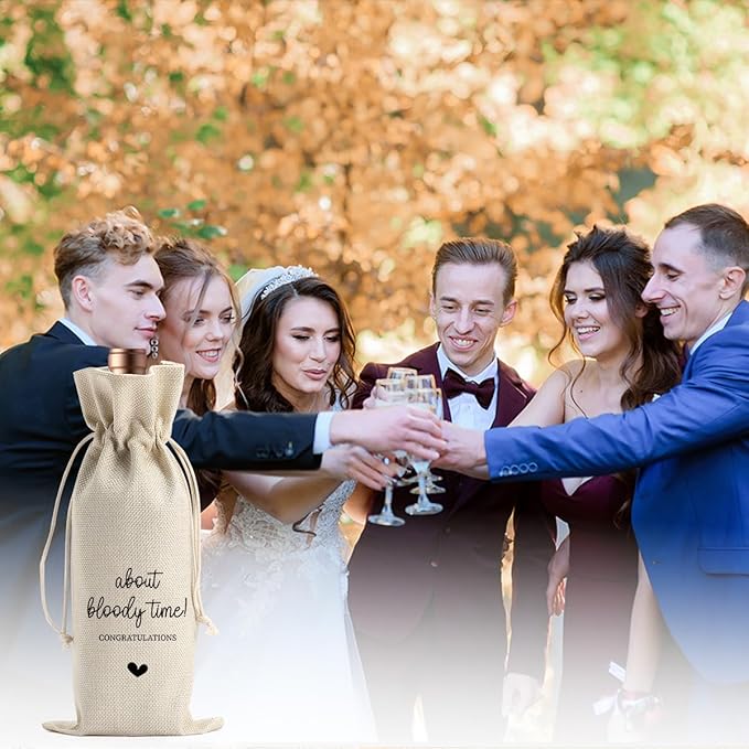 BARREEMO Engagement Wine Gift Bag Wedding Engaged Gifts for Newlyweds Couple Women Men Bridal Shower Gifts for Bride and Groom Pairs Well with Wedding Planning About Bloody Time Wine Bags
