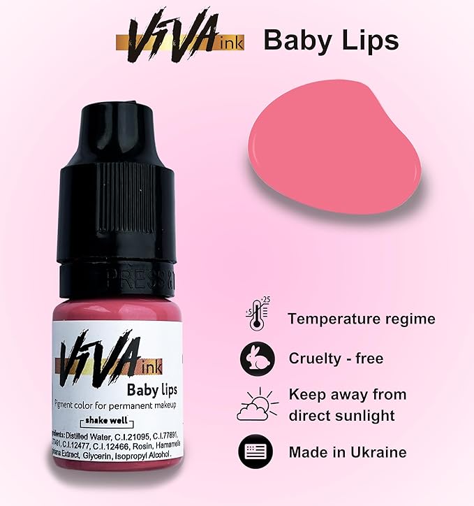 VIVA INK Lip Pigment – Baby Lips – Permanent Lip Makeup – Microblading Ink for Durable and Colorful Lips – Long Lasting Color Lip Cosmetics (0.2 oz)